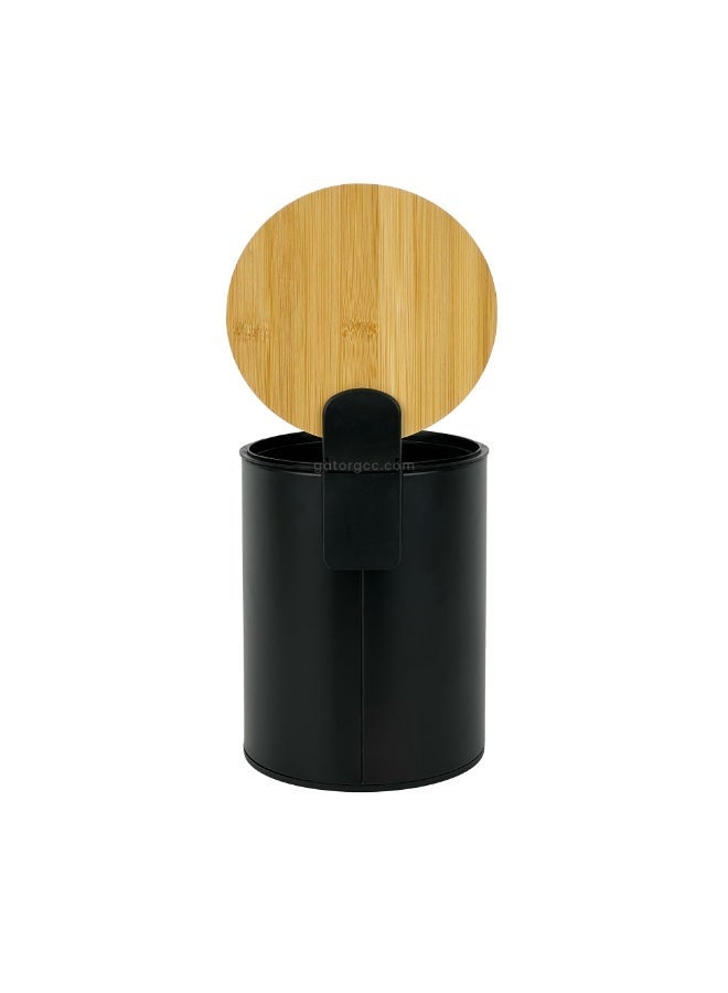 EK Bins Soft-Close Pedal Bin – Bamboo Top & Matte Black Body with Metal Pedal-3L - Image 2